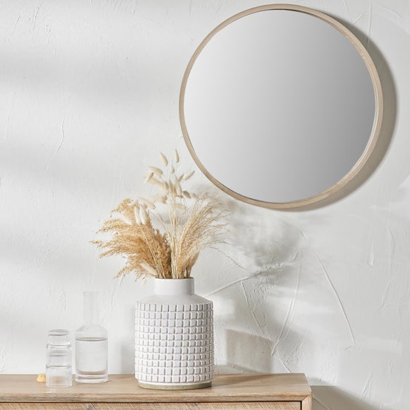 Wood Veneer Slim Frame Round Wall Mirror - image 1
