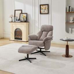 Edinburgh Faux Suede Swivel Chair with Footstool - thumbnail 1