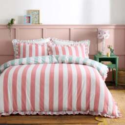 Emmy Frilled Stripe 100% Cotton Duvet Cover and Pillowcase Set - thumbnail 3