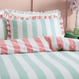 Emmy Frilled Stripe 100% Cotton Duvet Cover and Pillowcase Set - thumbnail 2