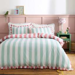Emmy Frilled Stripe 100% Cotton Duvet Cover and Pillowcase Set - thumbnail 1