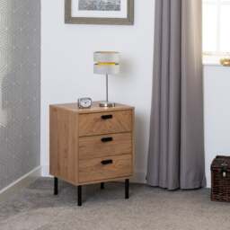 Barker 3 Drawer Bedside Table, Oak Effect - thumbnail 1