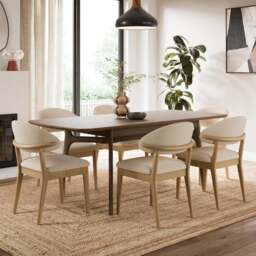 Hugh Modern Stained Dining Chair, Fabric - thumbnail 1