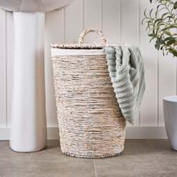 White Wash Wicker Laundry Basket - thumbnail 1