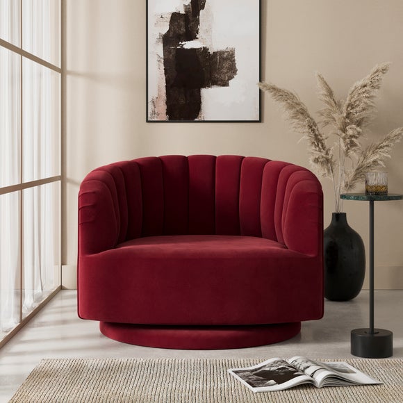 Elena Velvet Scalloped Swivel Chair - image 1