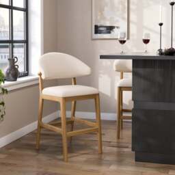 Hugh Modern Stained Counter Height Bar Stool, Fabric - thumbnail 1
