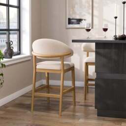 Hugh Modern Stained Counter Height Bar Stool, Fabric - thumbnail 2