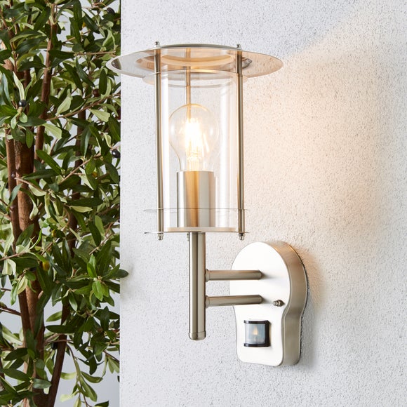 Derek PIR Sensor Glass Steel Outdoor Wall Light - image 1