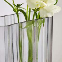 Luxe Ribbed Rectangle Grey Glass Vase - thumbnail 2
