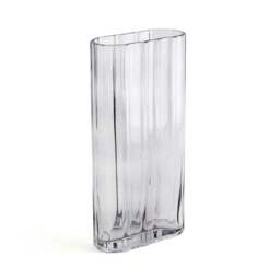 Luxe Ribbed Rectangle Grey Glass Vase - thumbnail 3
