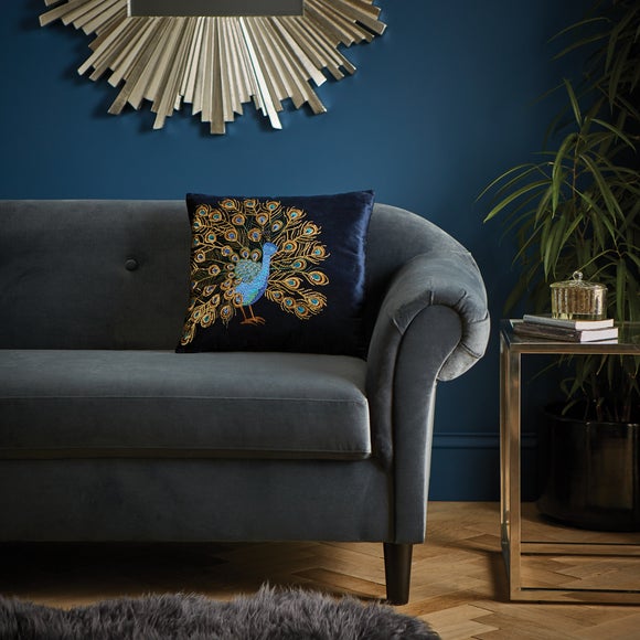 Navy Embroidered Peacock Cushion - image 1