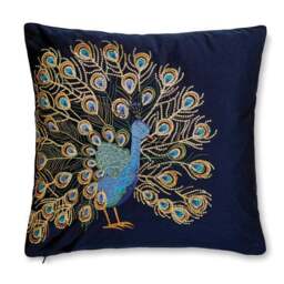 Navy Embroidered Peacock Cushion - thumbnail 2