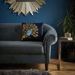 Navy Embroidered Peacock Cushion - thumbnail 1