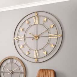 Antique Grey & Gold Large Skeleton Wall Clock - thumbnail 1
