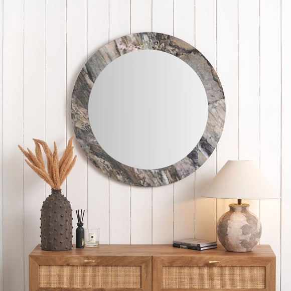Jade Marble Effect Veneer Round Wall Mirror - image 1