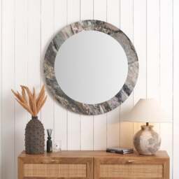 Jade Marble Effect Veneer Round Wall Mirror - thumbnail 1