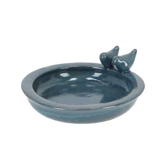 Fallen Fruits Bird Bath Petrol Blue Ceramic Round - image 1