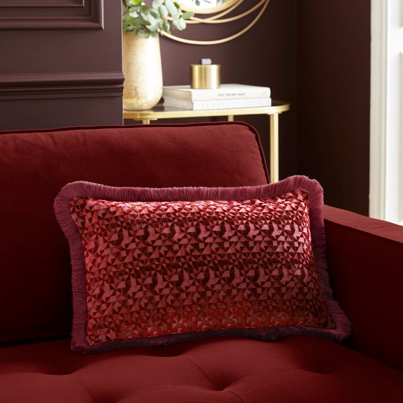 Geometric Velvet Fringed Rectangle Cushion - image 1