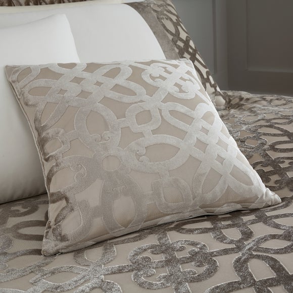 Catherine Lansfield Natural Lattice Cut Velvet Cushion - image 1