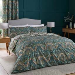Palais Reversible Teal Duvet Cover and Pillowcase Set - thumbnail 1