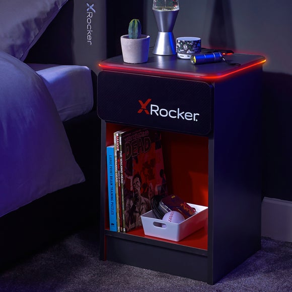 X Rocker Carbon Tek Bedside Table with Wireless Charging and Neo Fibre LED - image 1