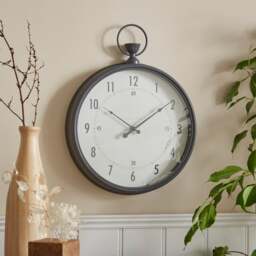 Pewter Vintage Pocket Watch Indoor Outdoor Wall Clock - thumbnail 1