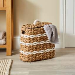 Rope Stripe Storage Basket with Lid - thumbnail 1