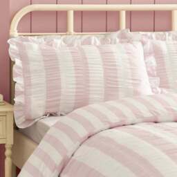 Catherine Lansfield Seersucker Frill Stripe Polycotton Duvet Cover & Pillowcase Set - thumbnail 2