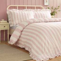 Catherine Lansfield Seersucker Frill Stripe Polycotton Duvet Cover & Pillowcase Set - thumbnail 3