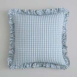 Seersucker Gingham Frill Cotton Square Cushion - thumbnail 4