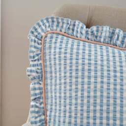 Seersucker Gingham Frill Cotton Square Cushion - thumbnail 2