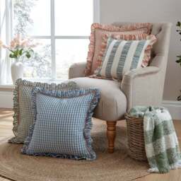 Seersucker Gingham Frill Cotton Square Cushion - thumbnail 5