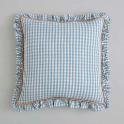 Seersucker Gingham Frill Cotton Square Cushion - thumbnail 3