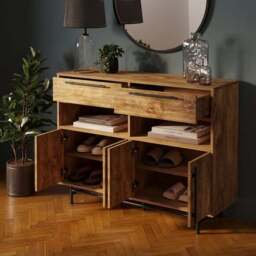Bryant Hallway Console Table with Shoe Storage, Mango Wood Effect - thumbnail 2