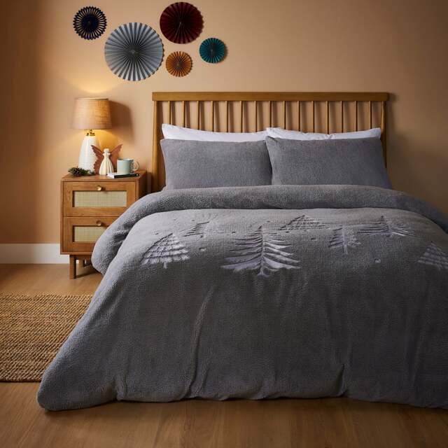 Dunelm Natural Embroidered Snuggle Duvet Cover and Pillowcase Set, Size: Single brown