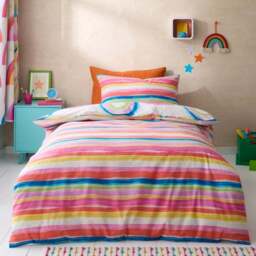 Watercolour Rainbow 100% Cotton Reversible Duvet Cover and Pillowcase Set - thumbnail 3