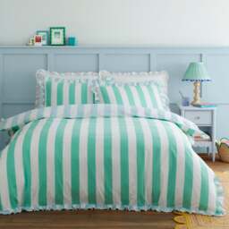 Emmy Frilled Stripe 100% Cotton Duvet Cover and Pillowcase Set - thumbnail 1