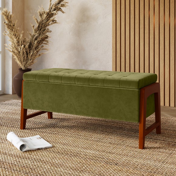 Annie Olive Velvet Ottoman by Dunelm