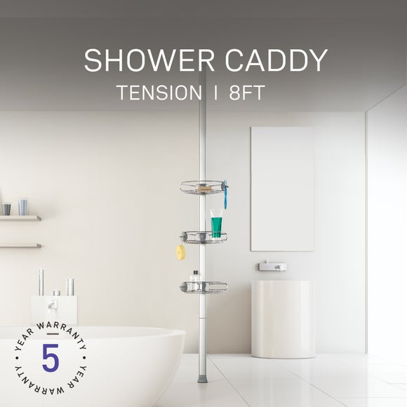 Utopia Alley 4 Tier Tension Pole Corner Shower Caddy with 3 Baskets and Soap Tray Shelf, 96 in in Satin Nickel PC5SN