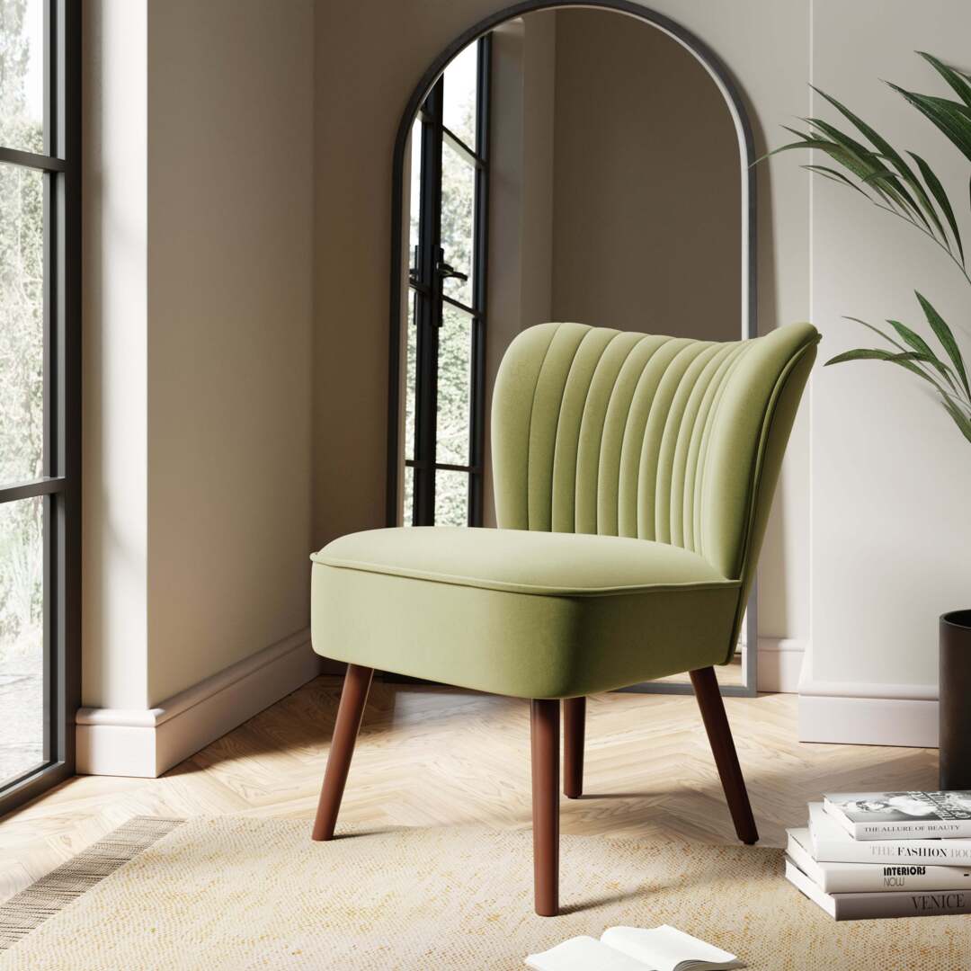 Camille Velvet Cocktail Chair Camille Soft Olive by Dunelm