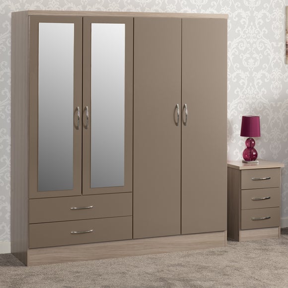 Nevada 4 Door 2 Drawer Wardrobe, Mirrored - image 1