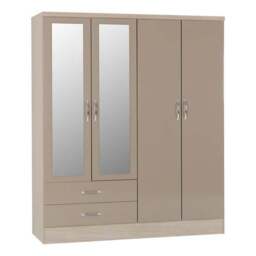 Nevada 4 Door 2 Drawer Wardrobe, Mirrored - thumbnail 2