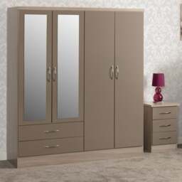 Nevada 4 Door 2 Drawer Wardrobe, Mirrored