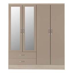 Nevada 4 Door 2 Drawer Wardrobe, Mirrored - thumbnail 3
