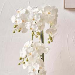 Artificial White Orchid in Rounded White Plant Pot - thumbnail 2