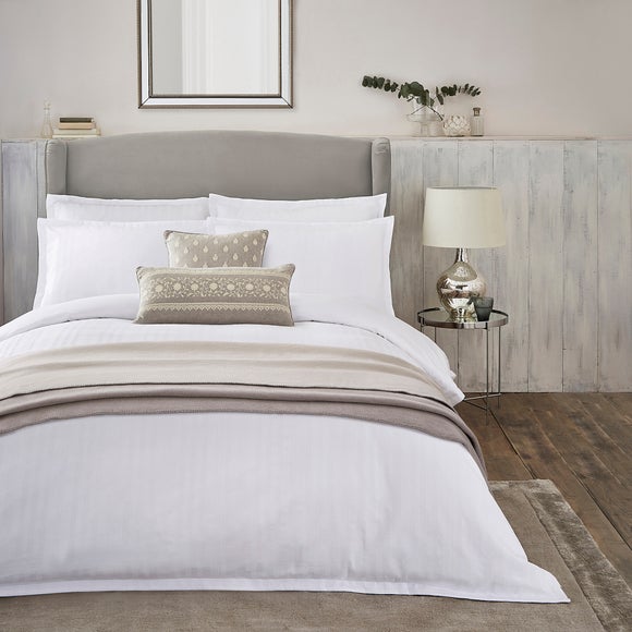 Dorma Purity Staunton Waffle Stripe White 100% Cotton Duvet Cover and Pillowcase Set - image 1