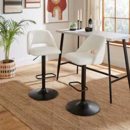 Jonas Adjustable Height Bar Stool, Ivory Boucle - thumbnail 2