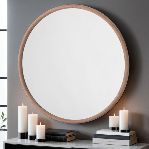 Yearn Solid Oak Round Wall Mirror - image 1