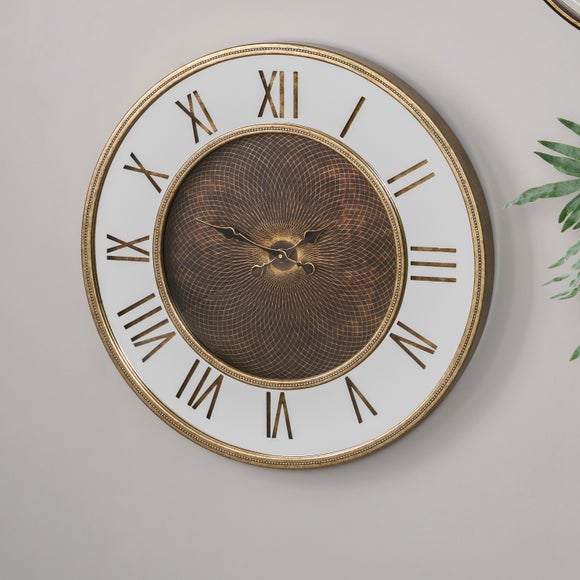 Antique Gold Wood and Geo Print Mirror Wall Clock - image 1