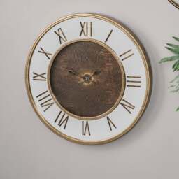 Antique Gold Wood and Geo Print Mirror Wall Clock